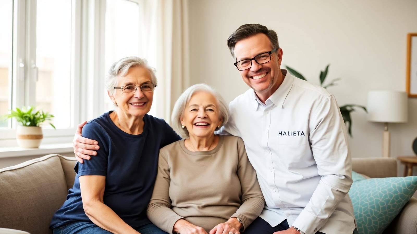 A family with their caregiver at home